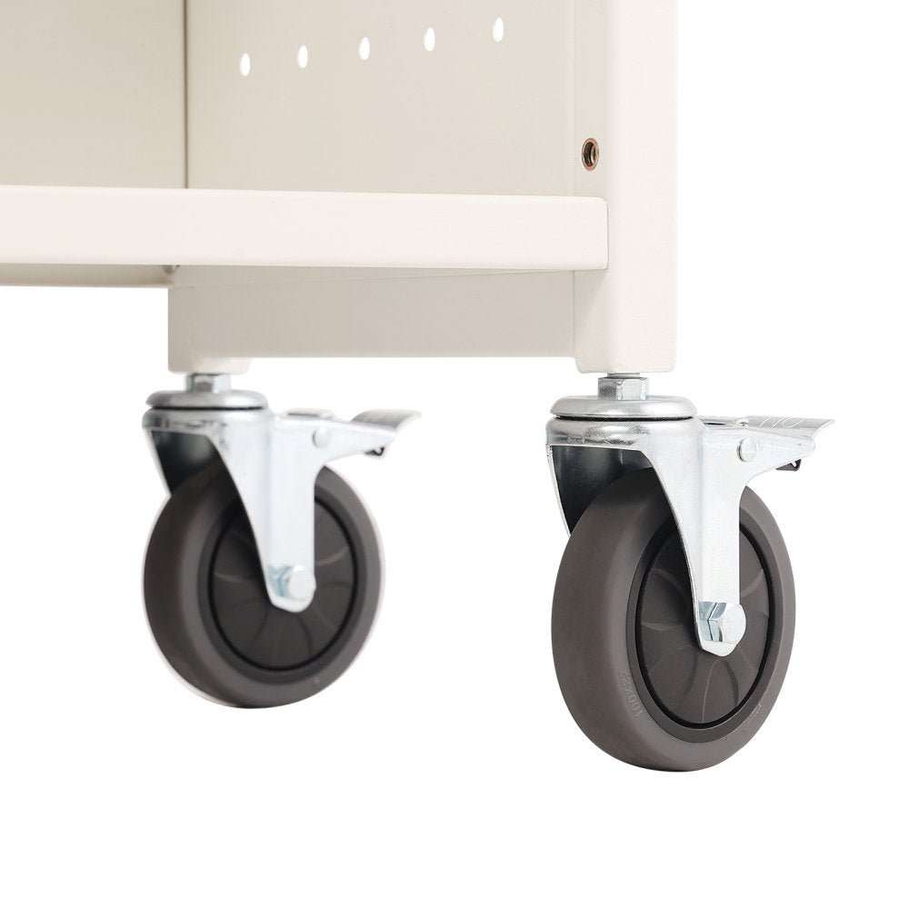 VEVOR Book Cart, 330 lbs Library Cart, 31.1" x 15.2" x 49.2" Rolling Book Cart, Single Sided L-Shaped Flat Shelves with 4-Inch Lockable Wheels for Home Shelves Office and School, Book Truck in White