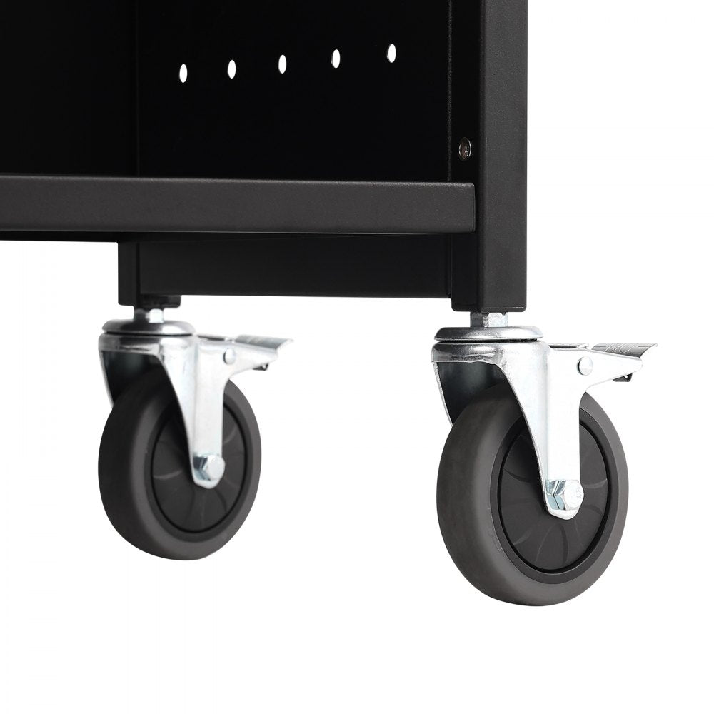 VEVOR Book Cart, 330 lbs Library Cart, 31.1" x 15.2" x 49.2" Rolling Book Cart, Single Sided L-Shaped Flat Shelves with 4-Inch Lockable Wheels for Home Shelves Office and School, Book Truck in Black