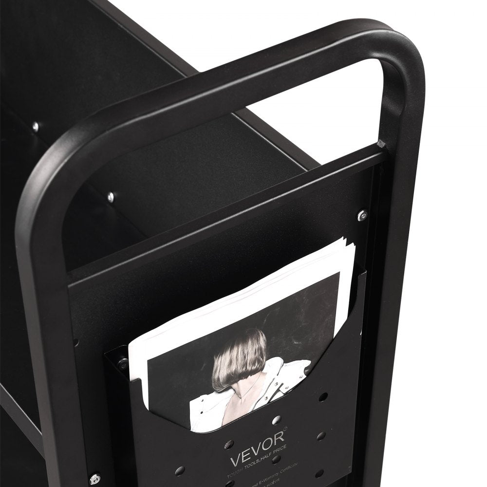 VEVOR Book Cart, 330 lbs Library Cart, 31.1" x 15.2" x 49.2" Rolling Book Cart, Single Sided L-Shaped Flat Shelves with 4-Inch Lockable Wheels for Home Shelves Office and School, Book Truck in Black