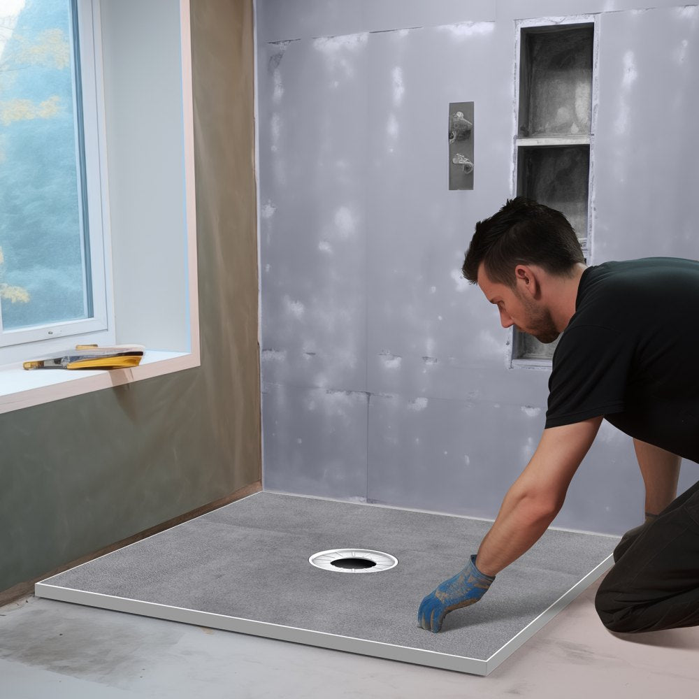 VEVOR Shower Curb Kit, 36"x36" Shower Pan Kit with 6.3" Central Drain, Lightweight EPS Shower Installation Kits with 2 Waterproof Cloths, Shower Pan Slope Sticks Fit for Bathroom