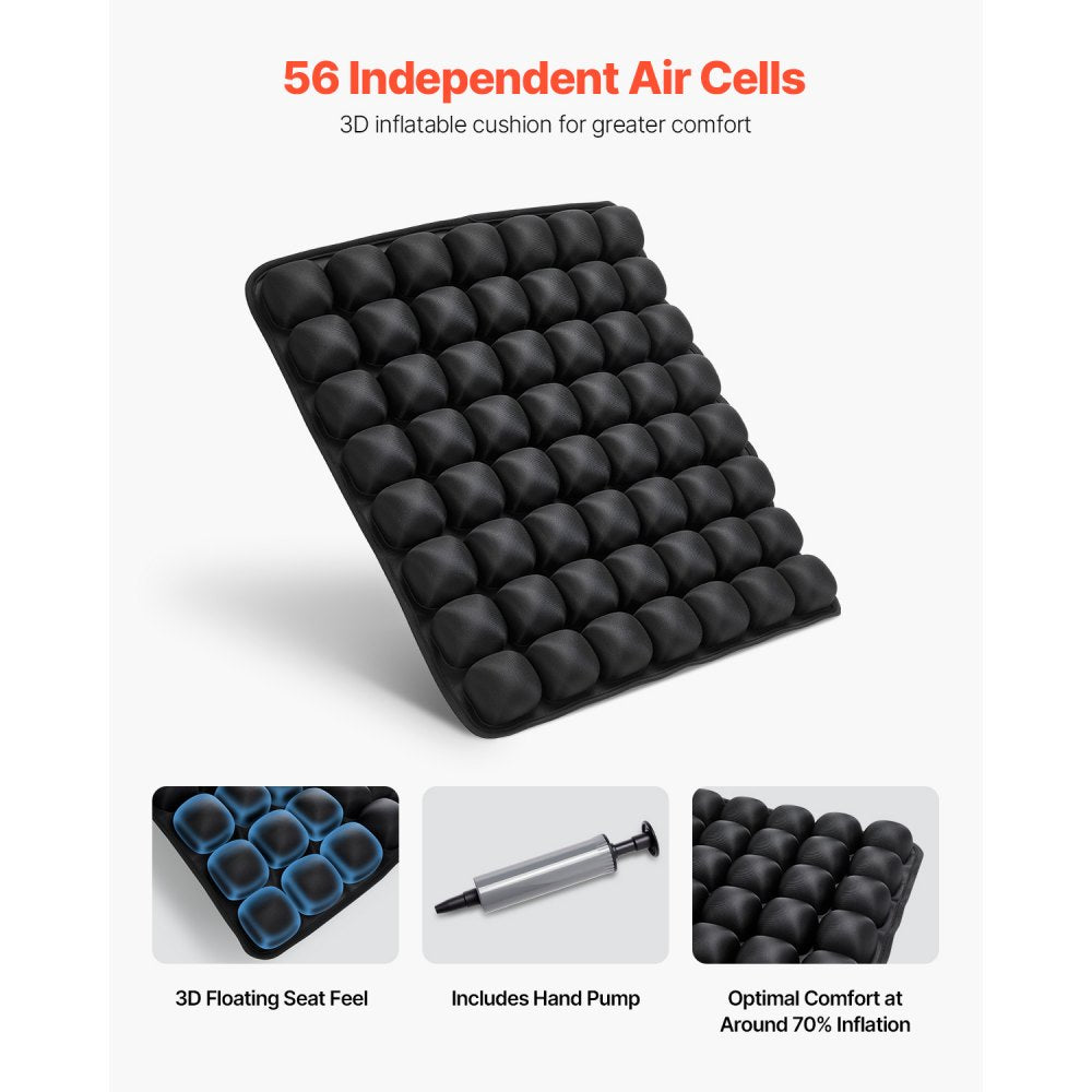 VEVOR Inflatable Seat Cushion, 3D Air Cell Seat Cushion for Pressure Relief, Lycra & TPU Wheelchair Seat Pad with Manual Pump, Lightweight and Portable for Travel, Office, Car, Airplane