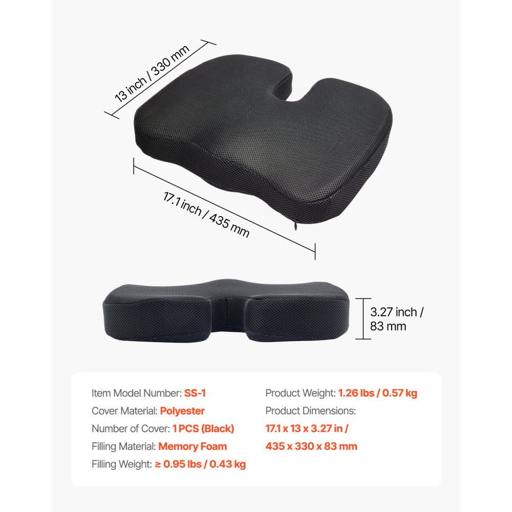 VEVOR Seat Cushion, Memory Foam Seat Chair Cushion for Pressure Relief, Soft & Breathable Wheelchair Seat Pad with Removable Cover for Travel, Office, Car, Airplane - Lightweight and Portable