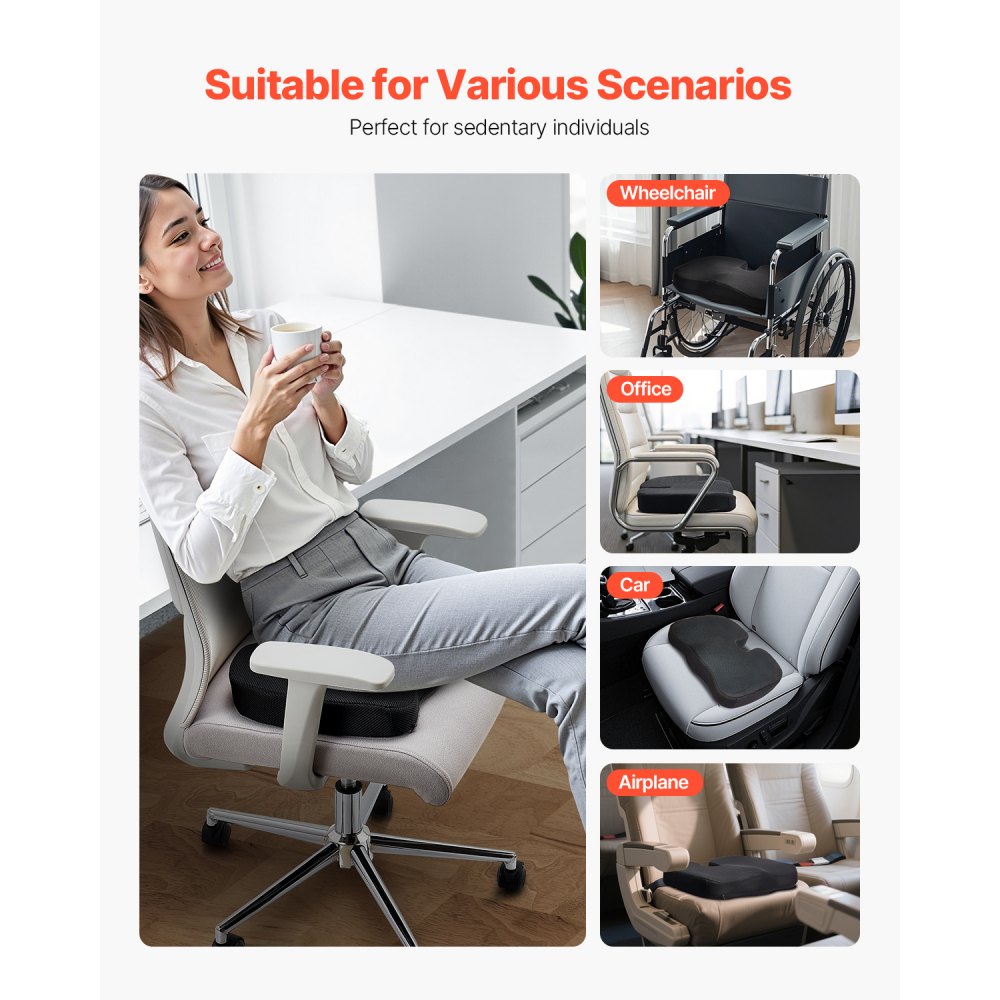 VEVOR Seat Cushion, Cooling Gel + Memory Foam Seat Cushion, Pressure-Relief Wheelchair Seat Pad with U-Shaped Cutout & Removable Cover, Lightweight and Portable for Travel, Car, Office, Airplane
