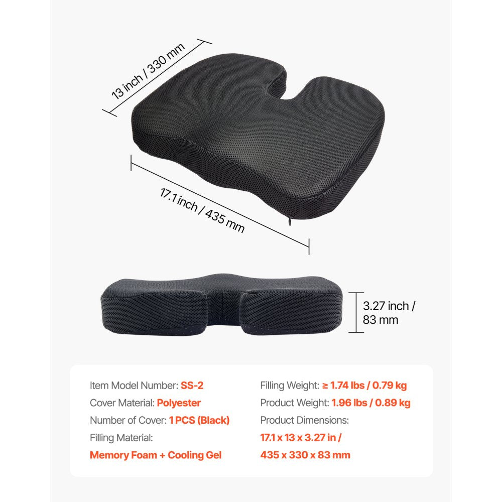 VEVOR Seat Cushion, Cooling Gel + Memory Foam Seat Cushion, Pressure-Relief Wheelchair Seat Pad with U-Shaped Cutout & Removable Cover, Lightweight and Portable for Travel, Car, Office, Airplane