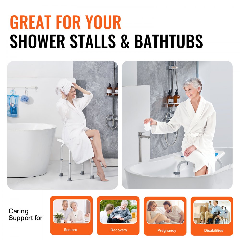 VEVOR Shower Chair, Adjustable Height Shower Stool, Shower Seat for Inside Shower or Tub, Non-Slip Bench Bathtub Stool Seat for Elderly Disabled Handicap, 350 LBS Capacity