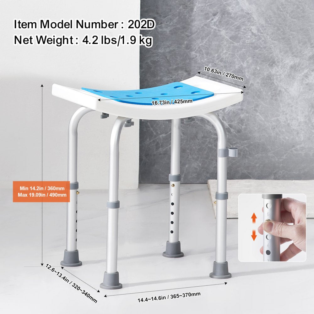 VEVOR Shower Chair, Adjustable Height Shower Stool, Shower Seat for Inside Shower or Tub, Non-Slip Bench Bathtub Stool Seat for Elderly Disabled Handicap, 350 LBS Capacity