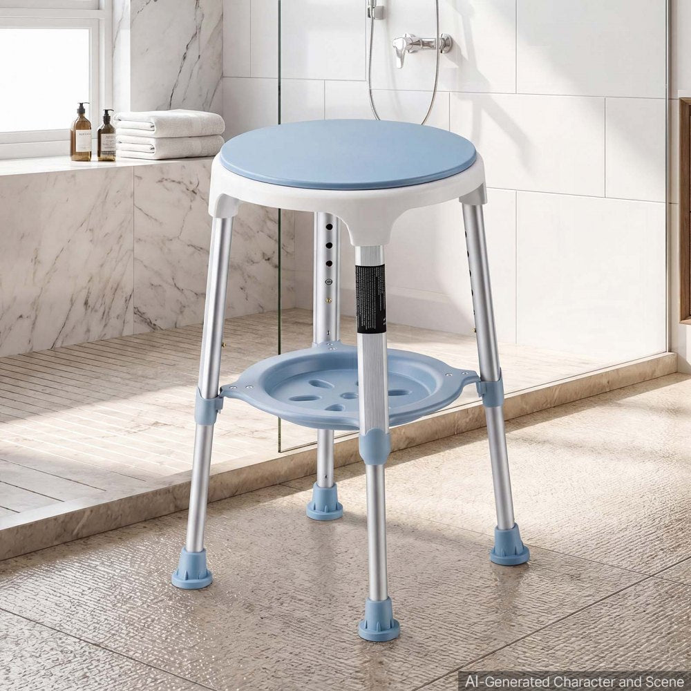 VEVOR Swivel Shower Chair 360 Degree, Height Adjustable Bath Seat for Inside Showers or Tubs, Non-Slip Rotating Bathtub Stool with Storage Tray for Elderly Disabled Injured, 350LBS Capacity