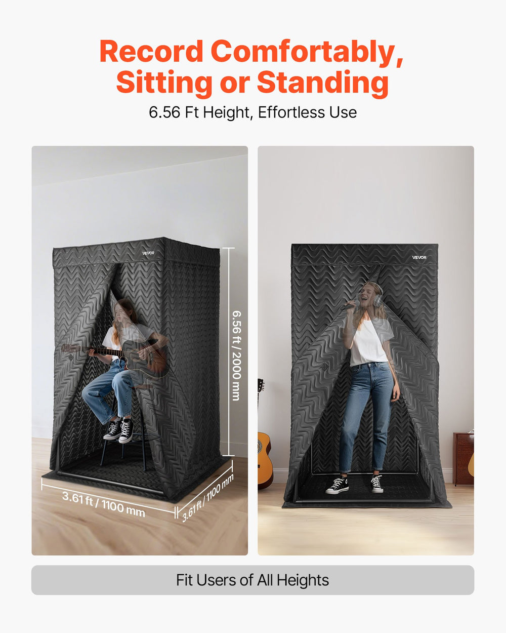 Record comfortably sitting or standing - size graphic