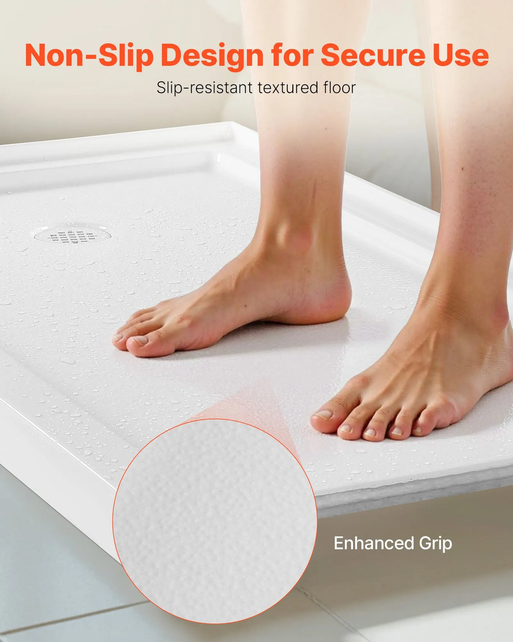 VEVOR Shower Pan - slip-resistant textured floor for enhanced grip