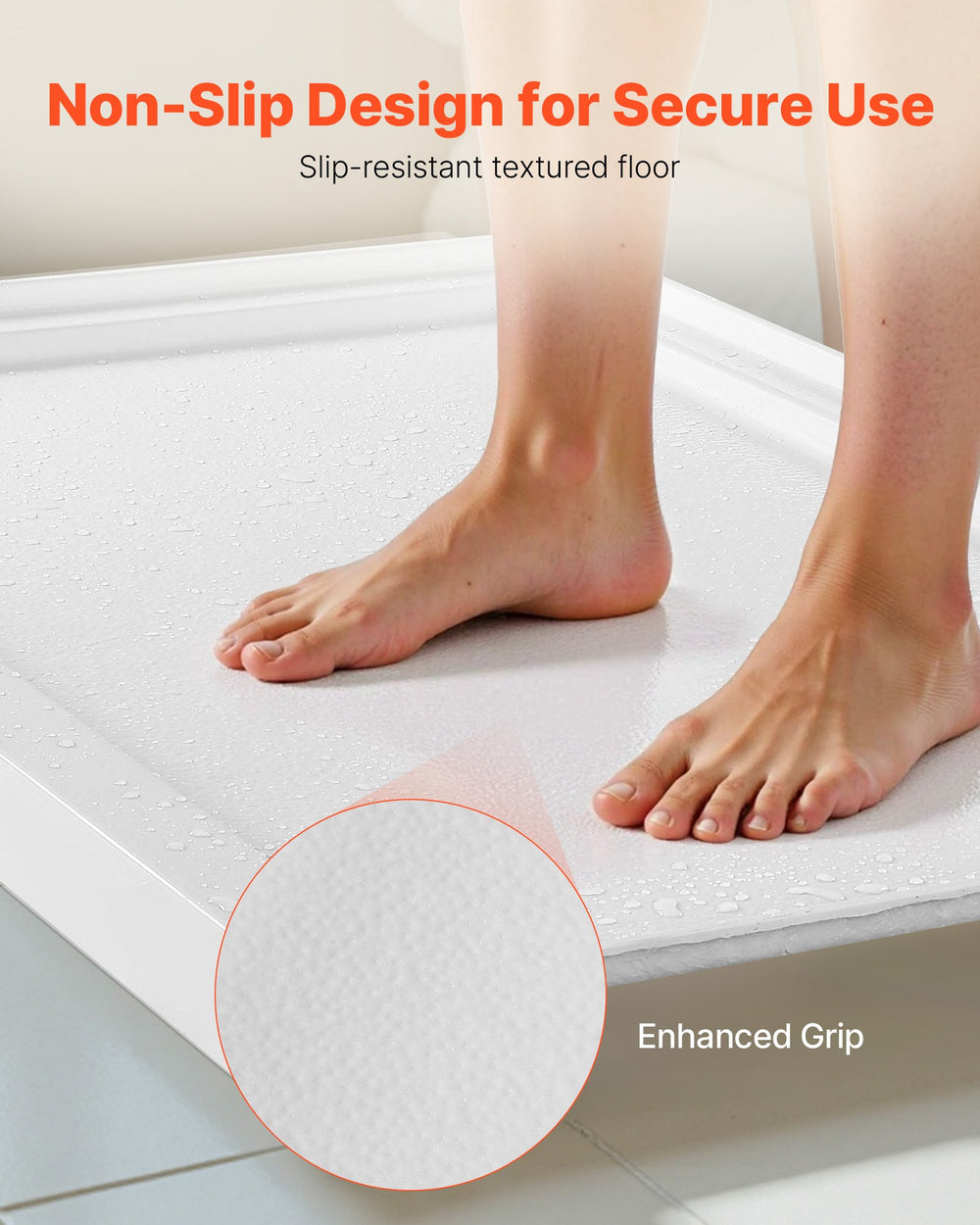 VEVOR non-slip textured shower pan floor close-up showing enhanced grip