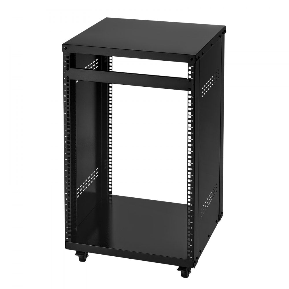 VEVOR 16U AV Rack, 200 lbs Max Capacity, Home Recording Studio Rack with Lockable Caster Wheels, Open Frame Server Cabinet, Special Vent Design, for 19-Inch Audio Video Musical & IT Equipment Mounting