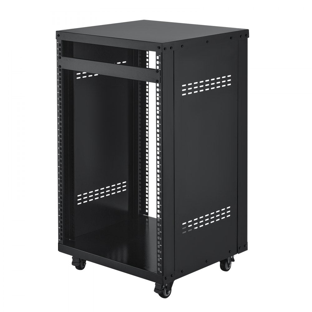 VEVOR 16U AV Rack, 200 lbs Max Capacity, Home Recording Studio Rack with Lockable Caster Wheels, Open Frame Server Cabinet, Special Vent Design, for 19-Inch Audio Video Musical & IT Equipment Mounting