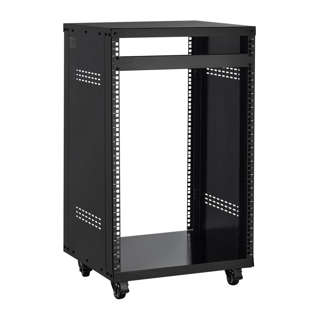 VEVOR 16U AV Rack, 200 lbs Max Capacity, Home Recording Studio Rack with Lockable Caster Wheels, Open Frame Server Cabinet, Special Vent Design, for 19-Inch Audio Video Musical & IT Equipment Mounting