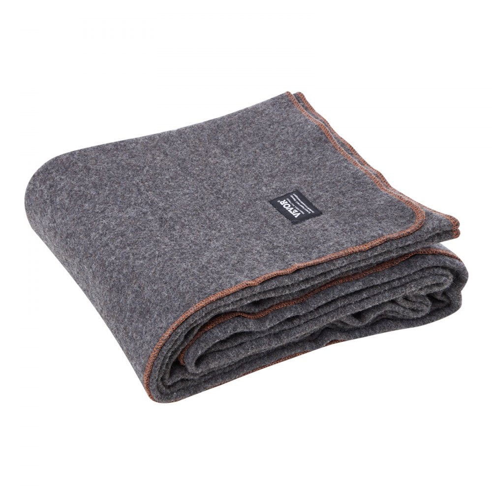VEVOR Wool Camping Blanket, Large Warm Stadium Blanket, Waterproof & Windproof, Flame Retardant, Great for Outdoors, Picnics, Hiking, Sports Events, Travel, 64" x 88" (80% Wool), Light Grey