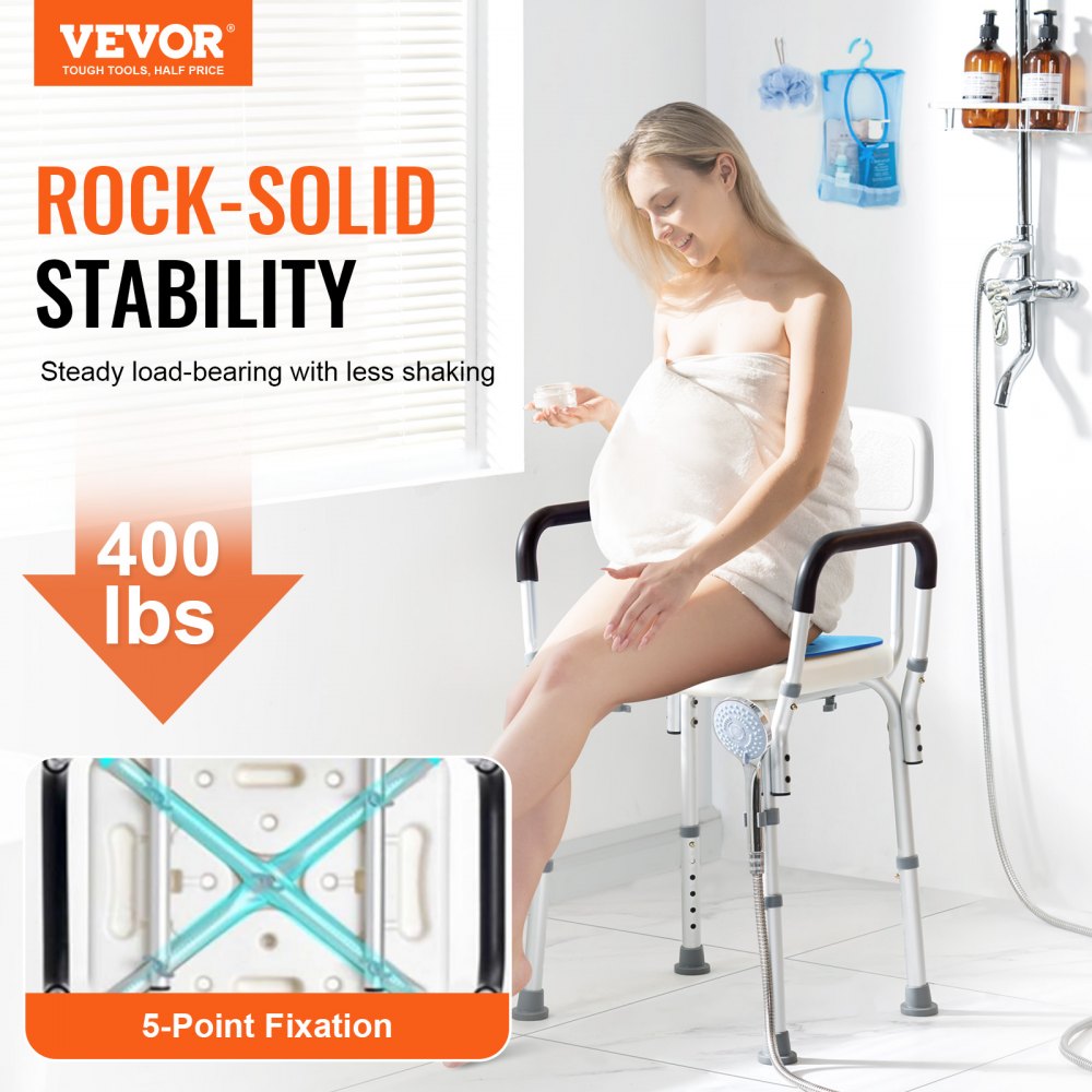 Shower Chair, 400 lbs Capacity, Shower Seat with Back, Adjustable Height Shower Stool, Shower Chair for Inside Shower Bathtub, Non-slip Bathroom Bench Bath Chair for Elderly Disabled Handicap