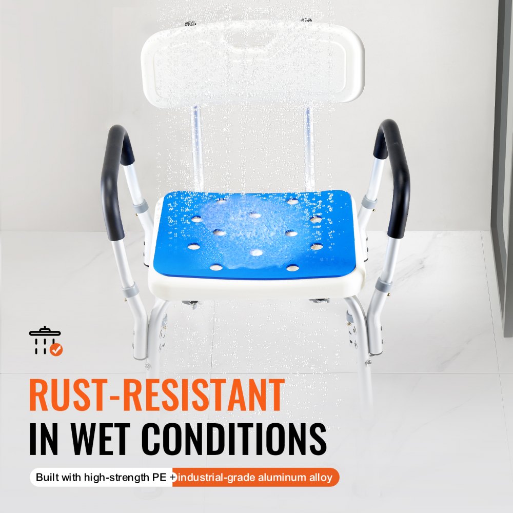 Shower Chair, 400 lbs Capacity, Shower Seat with Back, Adjustable Height Shower Stool, Shower Chair for Inside Shower Bathtub, Non-slip Bathroom Bench Bath Chair for Elderly Disabled Handicap