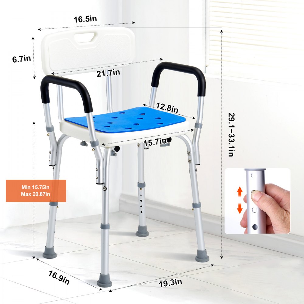 Shower Chair, 400 lbs Capacity, Shower Seat with Back, Adjustable Height Shower Stool, Shower Chair for Inside Shower Bathtub, Non-slip Bathroom Bench Bath Chair for Elderly Disabled Handicap