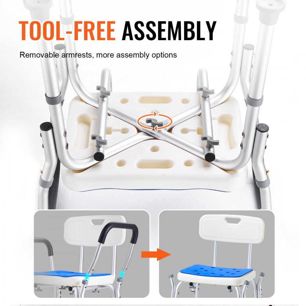 Shower Chair, 400 lbs Capacity, Shower Seat with Back, Adjustable Height Shower Stool, Shower Chair for Inside Shower Bathtub, Non-slip Bathroom Bench Bath Chair for Elderly Disabled Handicap