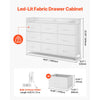 VEVOR 9 Drawer Dresser, Fabric Drawer Dresser with Fabric Bin, Storage Drawers with Sturdy Metal Frame, LED Lights & Built-in Outlet, Fabric Storage Tower for Bedroom, Hallway, White
