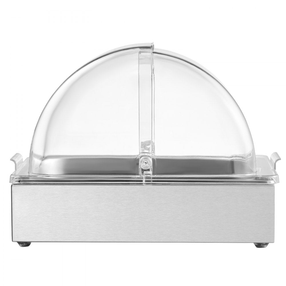 VEVOR Countertop Food Serving Display Container, 1 x 1/2 Pan Stainless Steel Food Serving Tray, Buffet Condiment Dispenser Display Rack with Clear Lid & Ice Tray, for Restaurant Hotel Kitchen Party