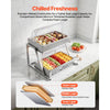 VEVOR Countertop Food Serving Display Container, 2 Tier Stainless Steel Food Salad Server Tray, Buffet Condiment Dispenser, Ice Cooled Rack with Clear Roll Top Cover, for Restaurant Hotel (1/1 Pan x2)