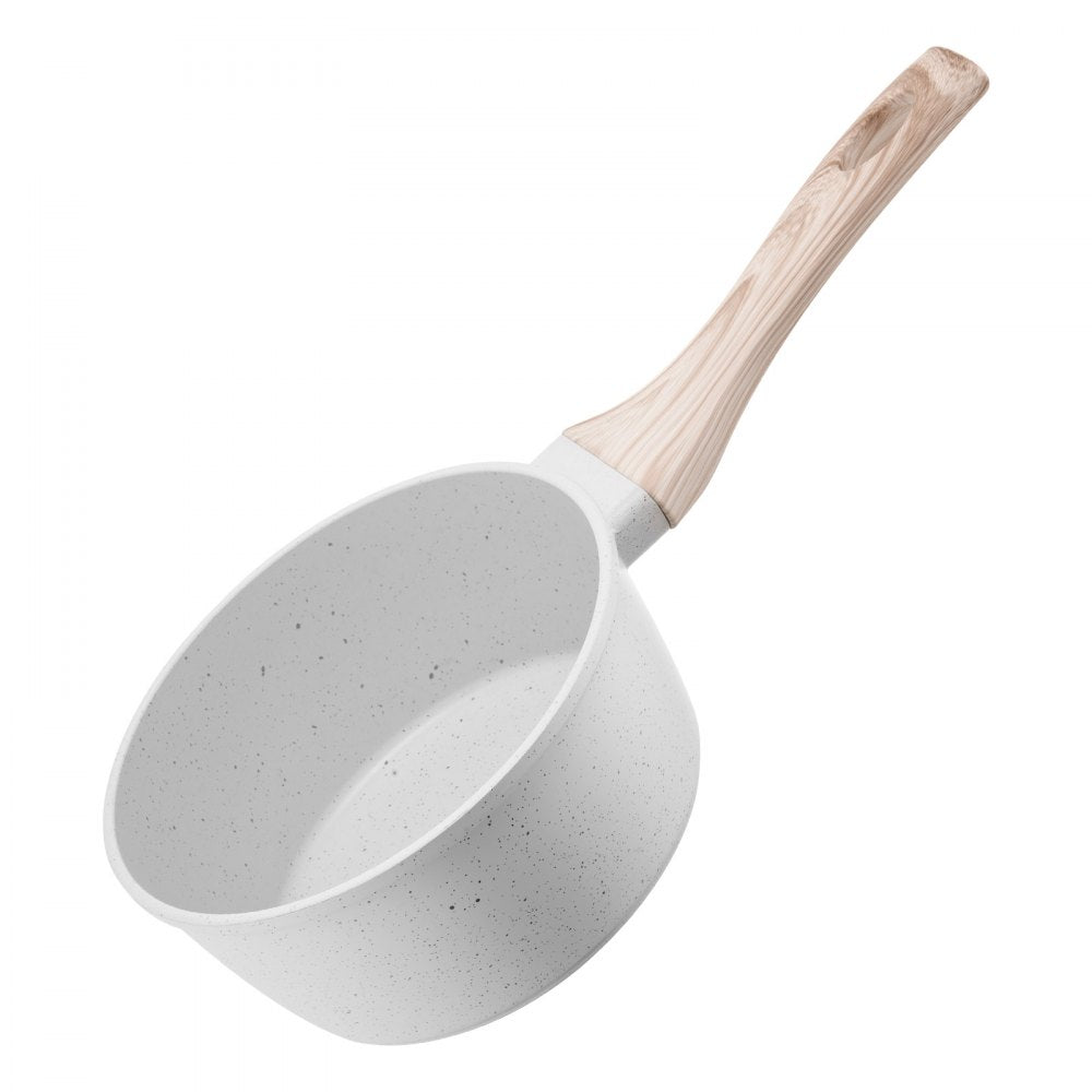 VEVOR 1.5 QT Saucepan, Nonstick Saucepan with Tempered Glass Lid, Multipurpose Cooking Sauce Pot with Detachable Handle, Sauce Pan Small Kitchen Cooking Pot with Coating, Induction Compatible, White