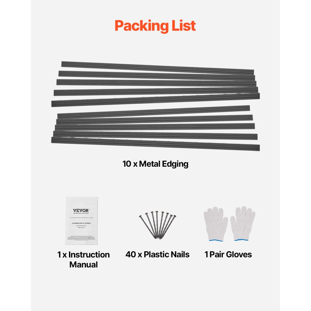 VEVOR Metal Landscape Edging, 10 Packs 60 in Rust-Resistant Aluminum Alloy Landscape Edging, Bendable Garden Edging Border, Heavy Duty Lawn Edging Fence for Flower Bed Yard Pathway
