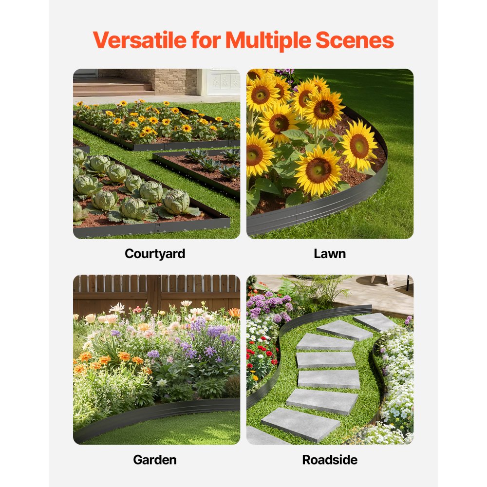 VEVOR Metal Landscape Edging, 10 Packs 60 in Rust-Resistant Aluminum Alloy Landscape Edging, Bendable Garden Edging Border, Heavy Duty Lawn Edging Fence for Flower Bed Yard Pathway