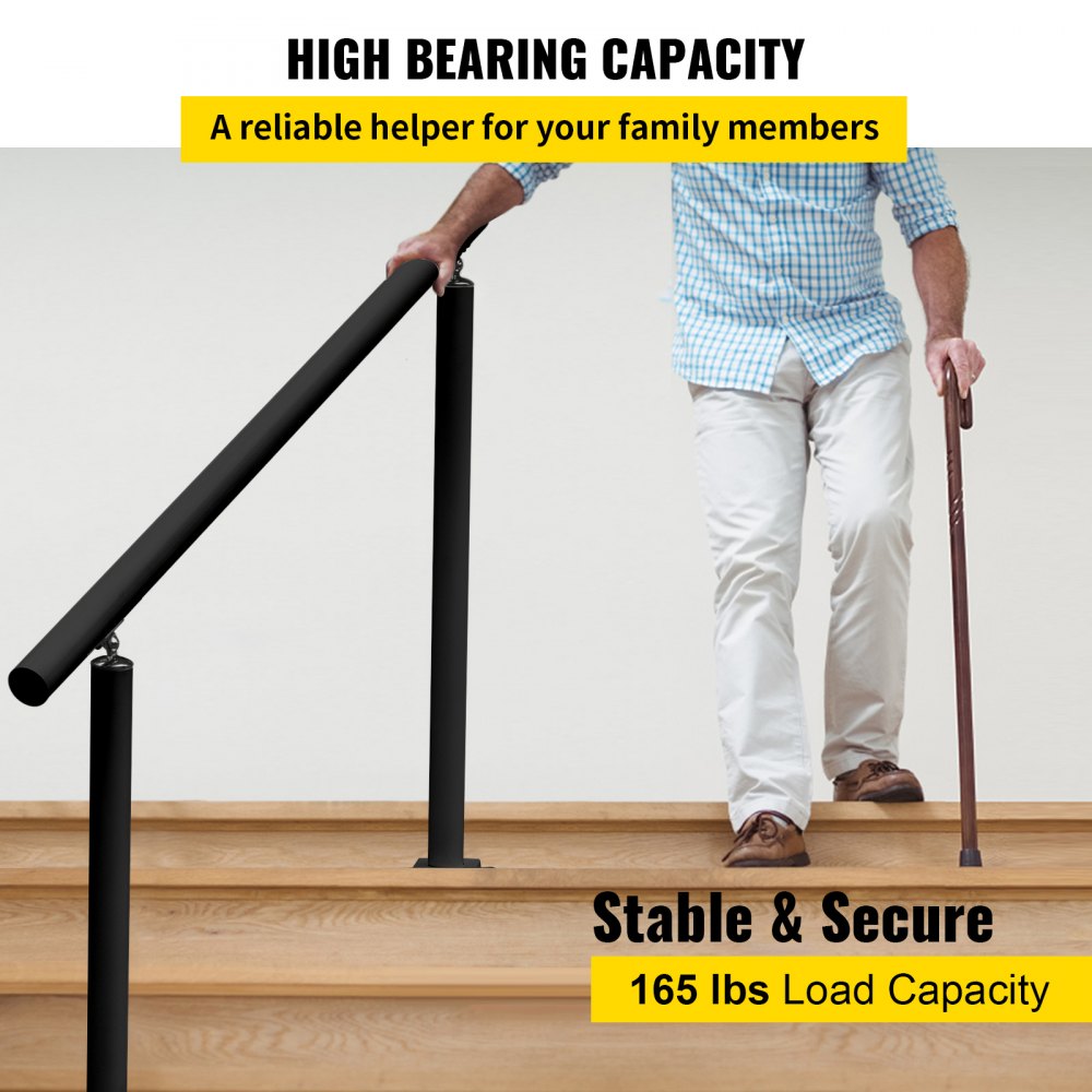 VEVOR Outdoor Stair Railing Kit, 3 FT Handrails 1-3 Steps, Adjustable Angle Black Aluminum Stair Hand Rail for The Elderly, Handrails for Outdoor Steps