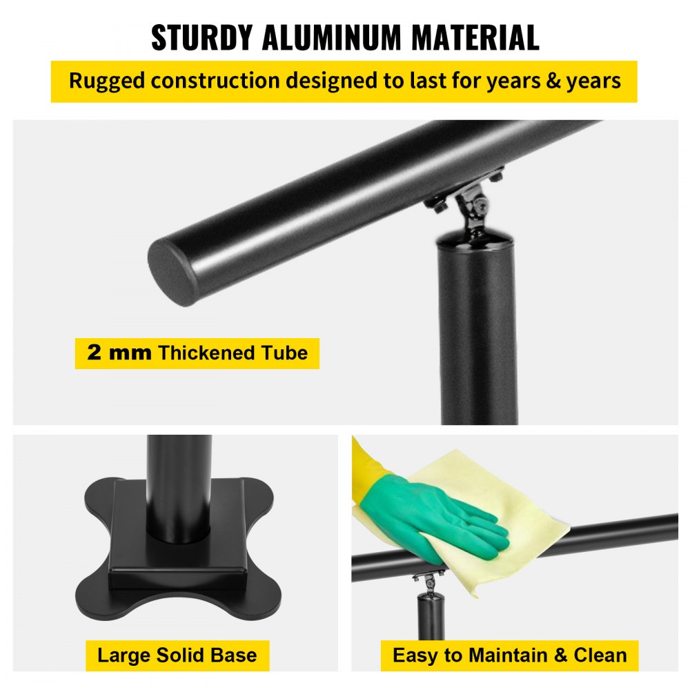 VEVOR Outdoor Stair Railing Kit, 3 FT Handrails 1-3 Steps, Adjustable Angle Black Aluminum Stair Hand Rail for The Elderly, Handrails for Outdoor Steps