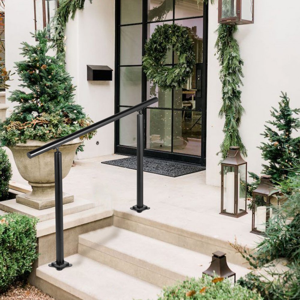 VEVOR Outdoor Stair Railing Kit, 3 FT Handrails 1-3 Steps, Adjustable Angle Black Aluminum Stair Hand Rail for The Elderly, Handrails for Outdoor Steps