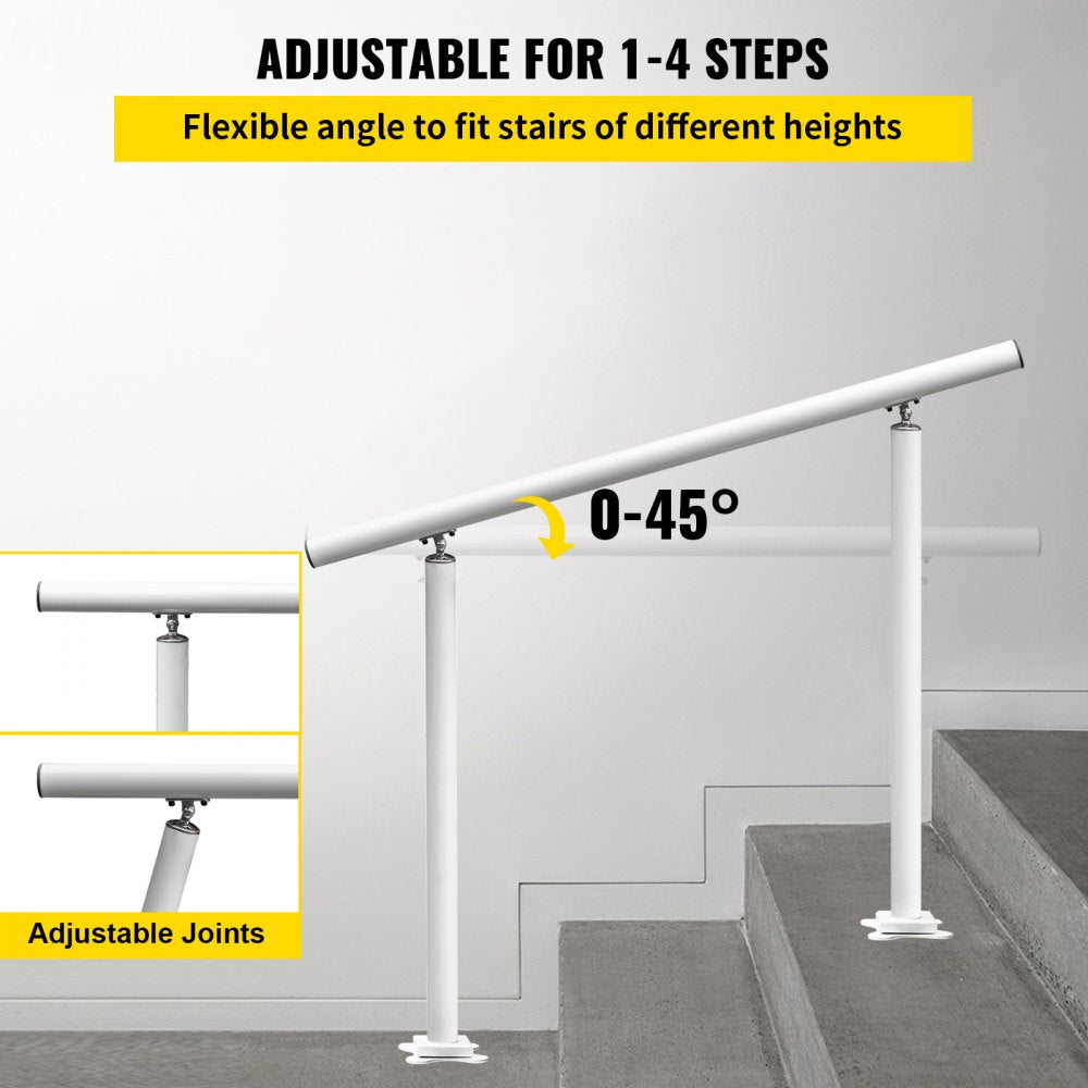 VEVOR Outdoor Stair Railing Kit, 4 FT Handrails 1-4 Steps, Adjustable Angle White Aluminum Stair Hand Rail for The Elderly, Handrails for Outdoor Steps