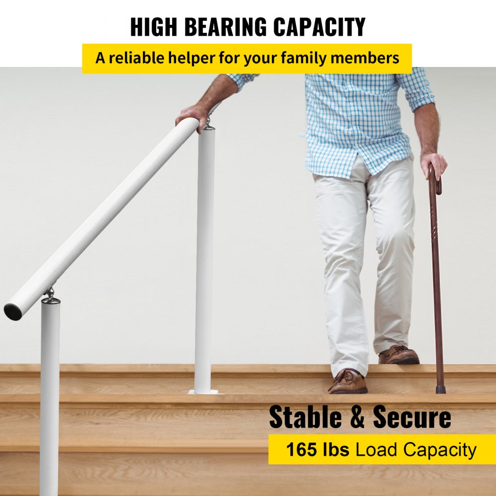 VEVOR Outdoor Stair Railing Kit, 4 FT Handrails 1-4 Steps, Adjustable Angle White Aluminum Stair Hand Rail for The Elderly, Handrails for Outdoor Steps