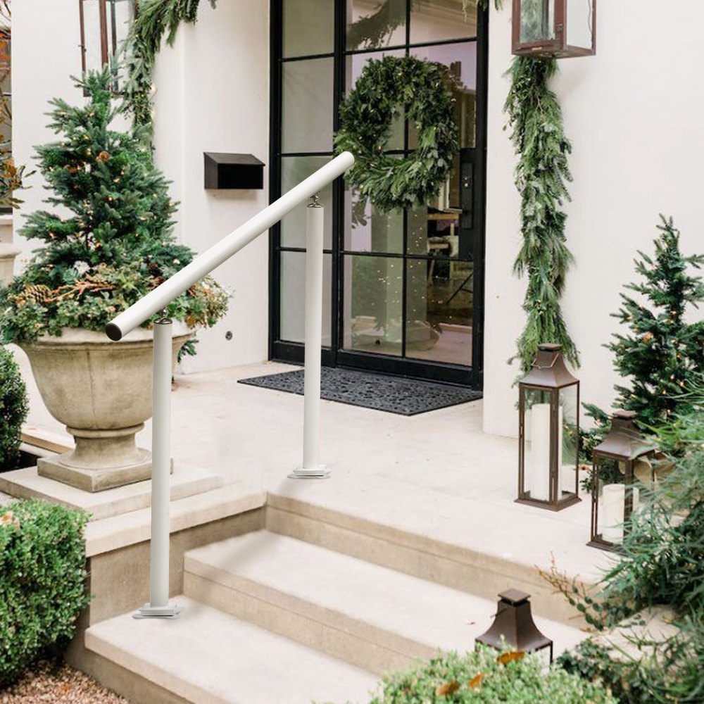 VEVOR Outdoor Stair Railing Kit, 4 FT Handrails 1-4 Steps, Adjustable Angle White Aluminum Stair Hand Rail for The Elderly, Handrails for Outdoor Steps