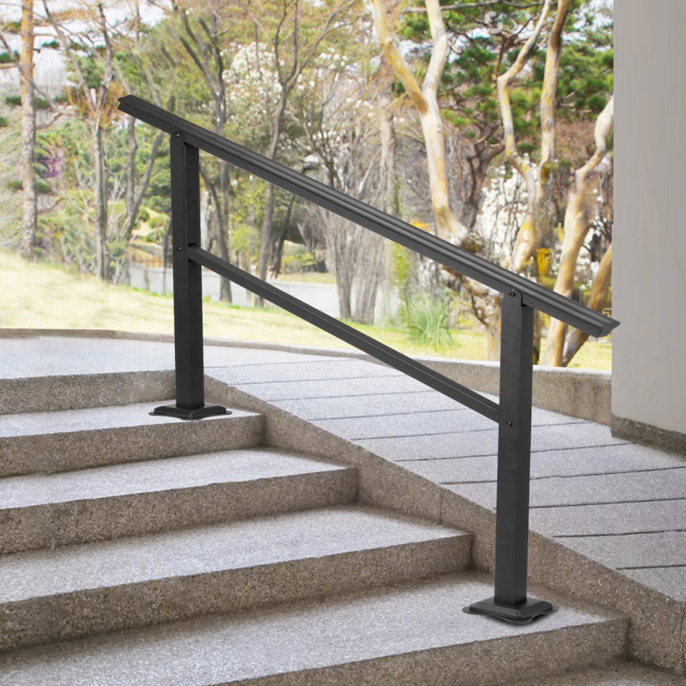 VEVOR Handrail Outdoor Stairs 47.6 X 35.2 Inch Outdoor Handrail Outdoor Stair Railing Adjustable from 0 to 30 Degrees Handrail for Stairs Outdoor Aluminum Black Stair Railing Fit 3-4 Steps