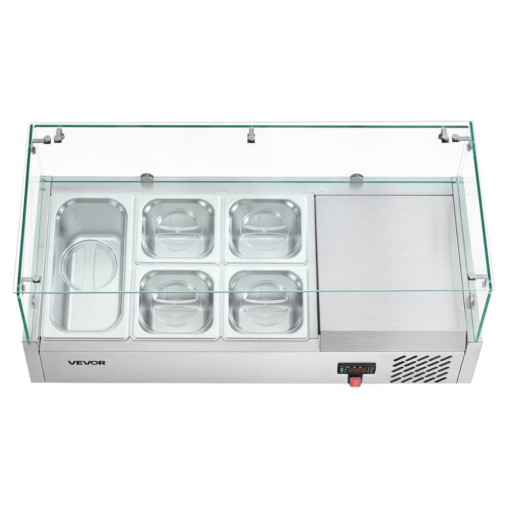 VEVOR Refrigerated Countertop Prep Unit Condiment Prep Station 16 QT ETL, for Commercial Restaurant Salad Bar, 160W, with 1 x 1/3 & 4 x 1/6 Pans, Auto Defrost, Adjustable Temp, Glass Sneeze Guard