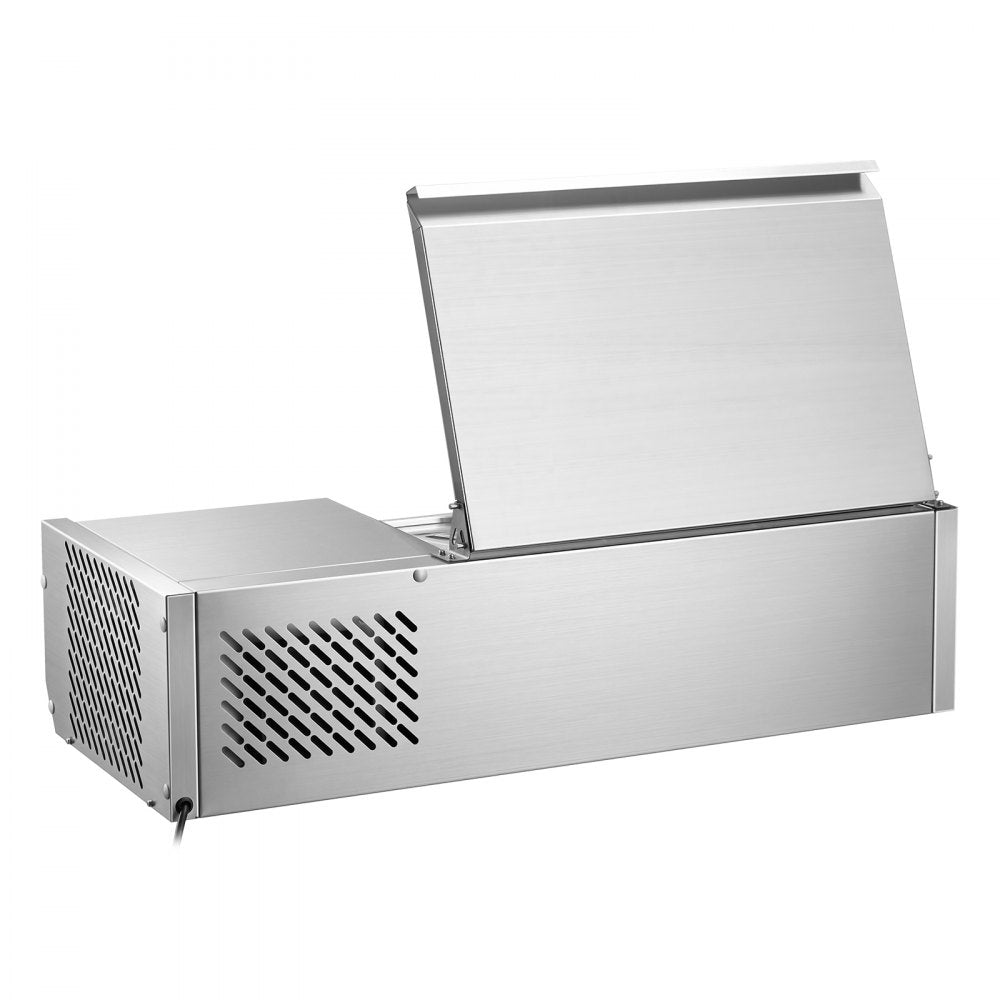 VEVOR Refrigerated Countertop Prep Unit Condiment Prep Station 14 QT ETL, for Commercial Restaurant Salad Bar, 160W, with 1 x 1/3 & 4 x 1/6 Pans, Auto Defrost, Temp Control, Stainless Steel Cover