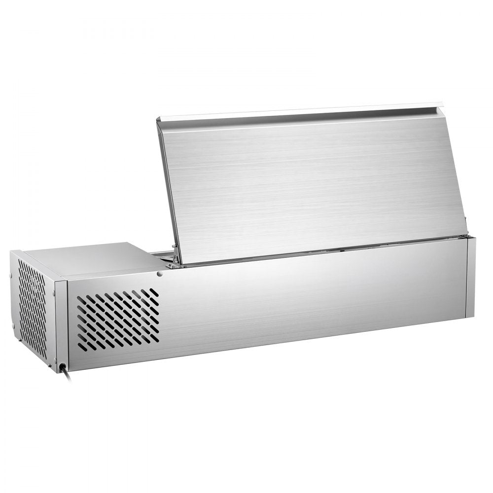 VEVOR Refrigerated Countertop Prep Unit Condiment Prep Station 22 QT ETL, for Commercial Restaurant Salad Bar, 160W, with 2 x 1/3 & 4 x 1/6 Pans, Auto Defrost, Temp Control, Stainless Steel Cover