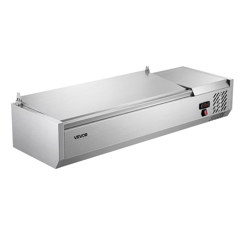 VEVOR Refrigerated Countertop Prep Unit Condiment Prep Station 26.4QT ETL, for Commercial Restaurant Salad Bar, 160W, with 3 x 1/3 & 2 x 1/4 Pans, Auto Defrost, Temp Control, Stainless Steel Cover