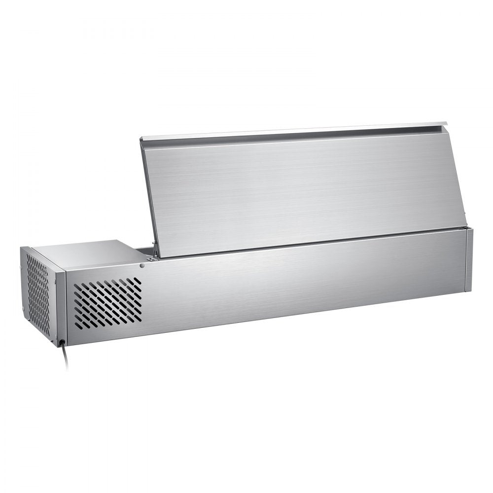 VEVOR Refrigerated Countertop Prep Unit Condiment Prep Station 36 QT ETL, for Commercial Restaurant Salad Bar, 160W, with 6 x 1/3 Pans, Auto Defrost, Adjustable Temp Control, Stainless Steel Cover