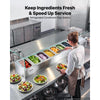 VEVOR Refrigerated Countertop Prep Unit Condiment Prep Station 33.6QT ETL, for Commercial Restaurant Salad Bar, 160W, with 8 x 1/4 Pans, Auto Defrost, Adjustable Temp Control, Glass Sneeze Guard