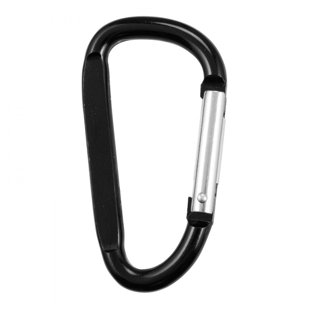 VEVOR 10 PCS Black Carabiner, Caribeaner Clip, Spring Snap Hook for Keychain Clip, 3.07" Aluminum Alloy D Ring Shape Carabeaner with 20 PCS Keyring, Multipurpose for Camping, Hiking, Backpacking