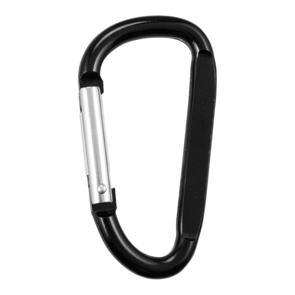 VEVOR 10 PCS Black Carabiner, Caribeaner Clip, Spring Snap Hook for Keychain Clip, 3.07" Aluminum Alloy D Ring Shape Carabeaner with 20 PCS Keyring, Multipurpose for Camping, Hiking, Backpacking