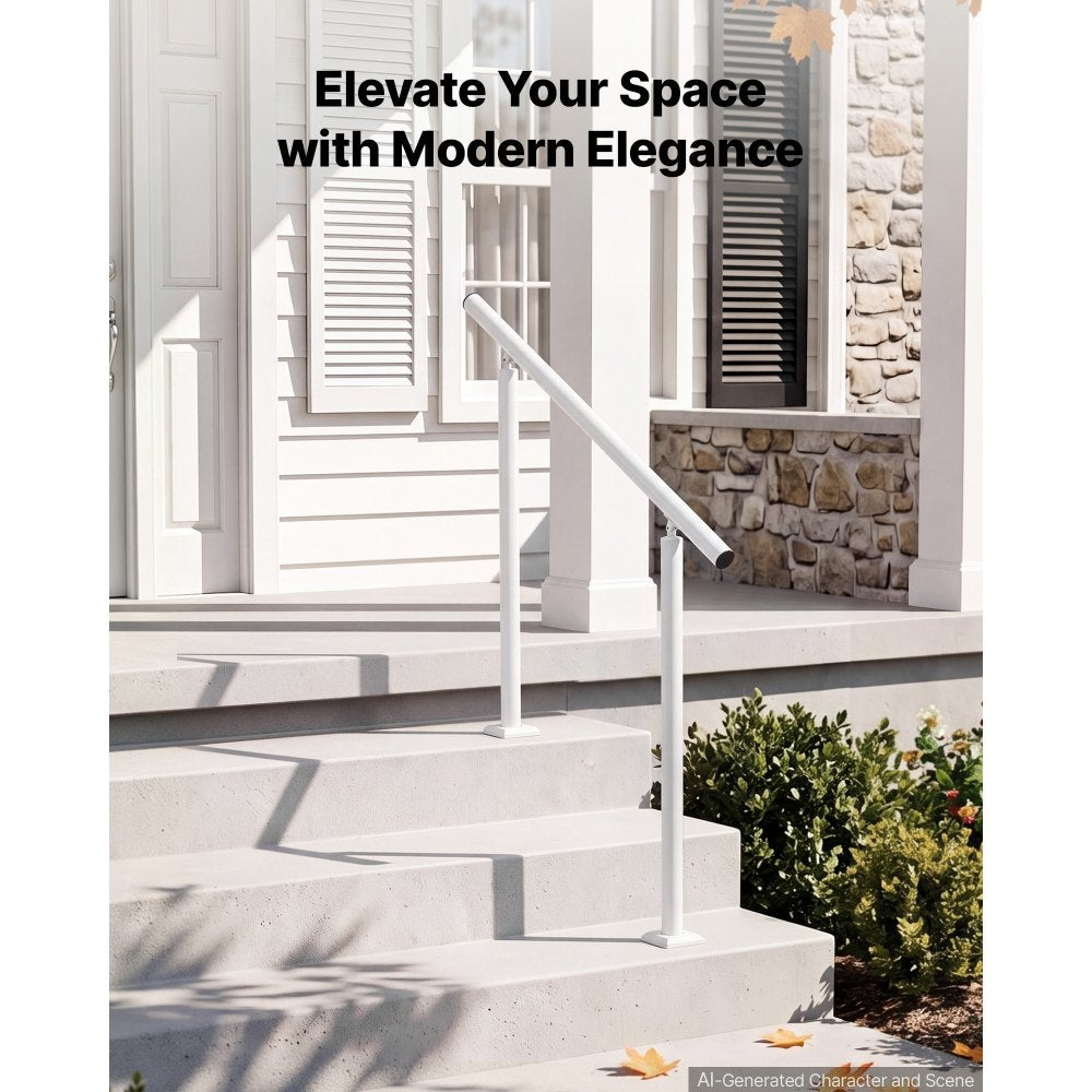 VEVOR Handrails for Outdoor Steps, 2-3 Step Aluminum Stair Hand Rail Kit, White Round Tube Stair Railings for Seniors, Concrete Steps, Porch, Deck, Heavy-Duty with Decorative Cover & Installation Kit