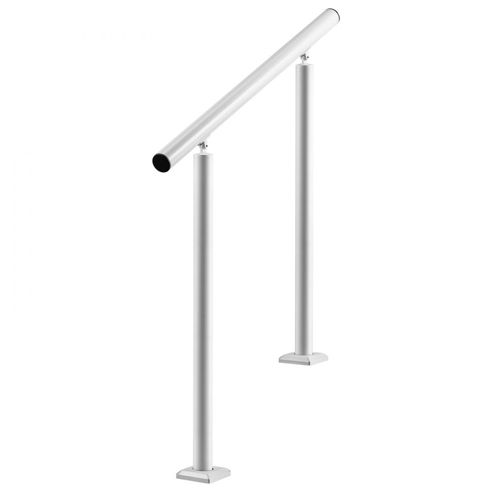 VEVOR Handrails for Outdoor Steps, 2-3 Step Aluminum Stair Hand Rail Kit, White Round Tube Stair Railings for Seniors, Concrete Steps, Porch, Deck, Heavy-Duty with Decorative Cover & Installation Kit