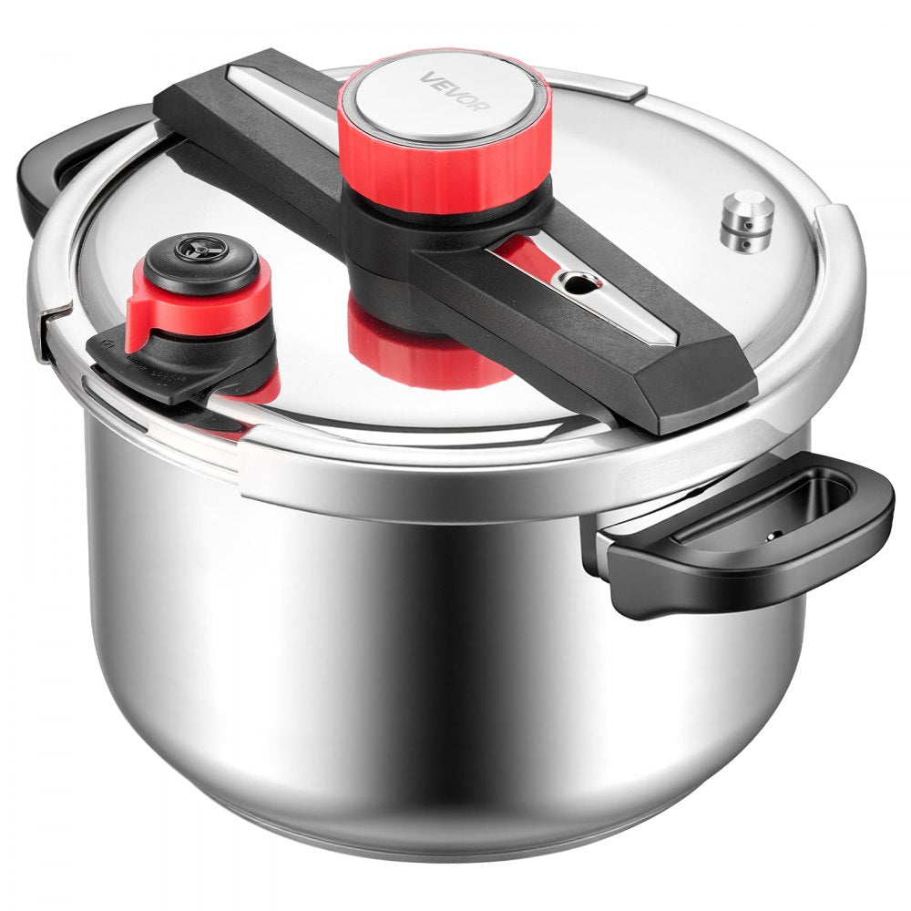 VEVOR Pressure Cooker, 10Qt Pressure Cooker Stainless Steel, Pressures Canner with Steaming Rack, Tempered Glass Lid, Three Pressures Settings for Meat, Beans, Rice, Soup, Sauces, Cook up to 100 kPa