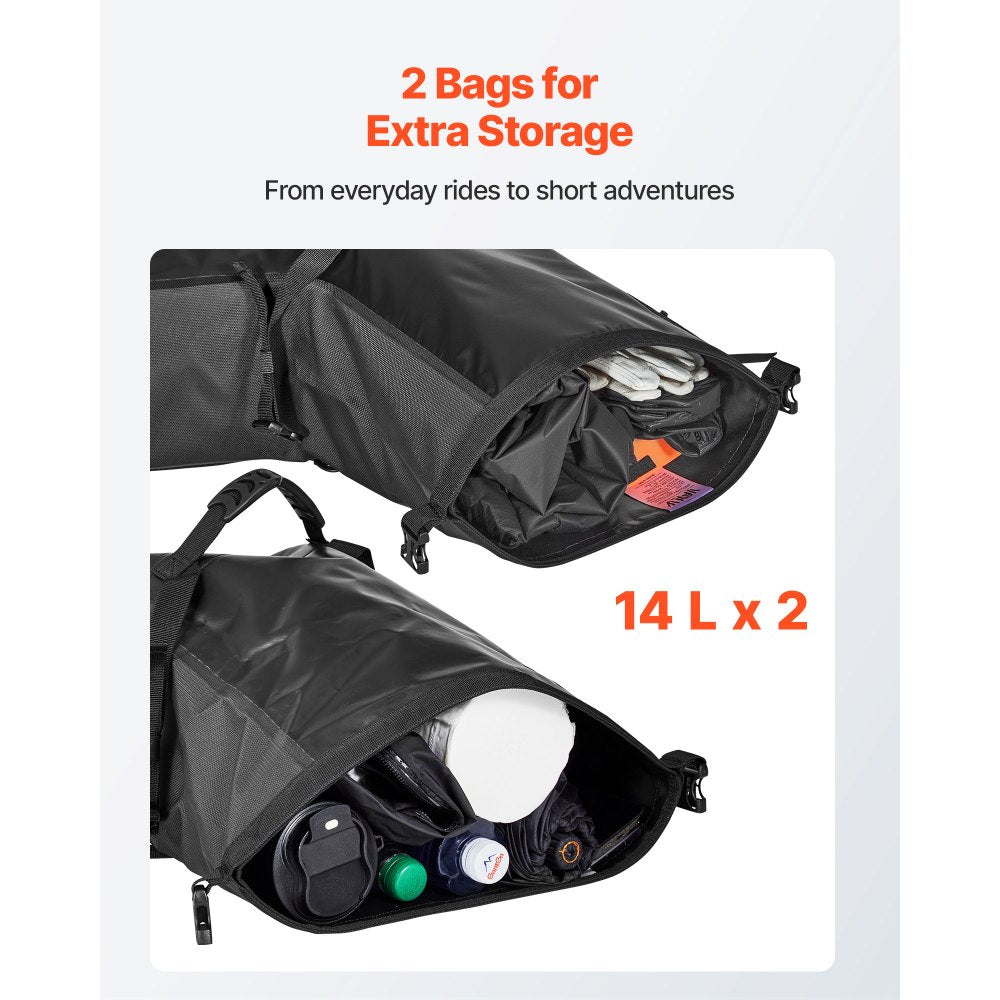 VEVOR Motorcycle Saddlebags, 28 L (14 L x 2) Large Capacity Side Saddle Bags Compatible with Most Motorcycles, Waterproof Outdoor Sports Motorbike Luggage Storage Shoulder Bag with Bottom Strap, Black