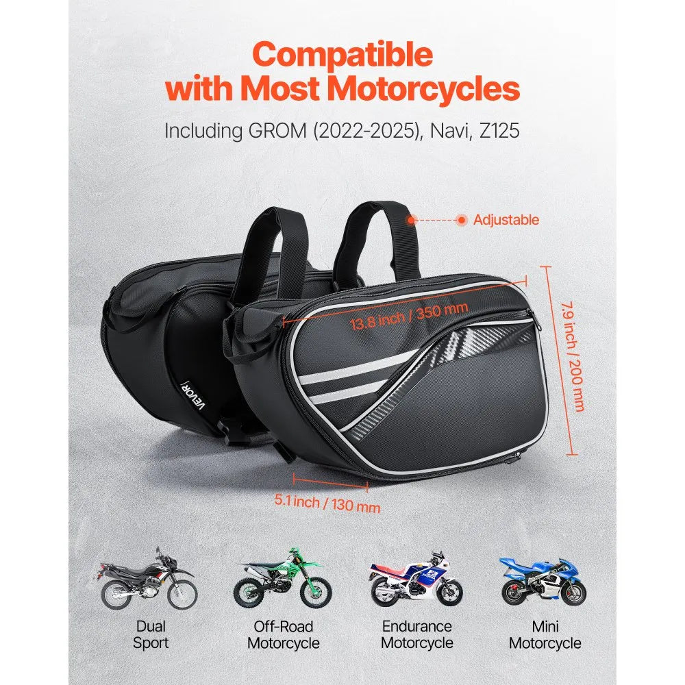 VEVOR Motorcycle Saddlebag, 30 L (15 L x 2) Large Capacity Side Saddle Bag with Waterproof Rain Cover and Straps, Compatible with Most Motorcycles, Outdoor Sports Motorbike Luggage Storage Bag, Black