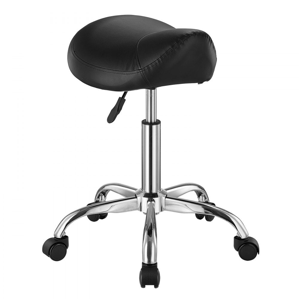 VEVOR Saddle Stool with Wheels, 450 LBS Weight Capacity Ergonomic Rolling Stool, Height Adjustable Thickened PU Leather Swivel Saddle Chair for Salon, Spa, Massage, Tattoo, Clinic, Black