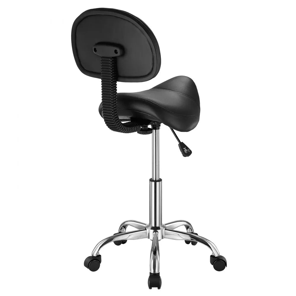 VEVOR Saddle Stool with Back Support and Wheels, 450 LBS Weight Capacity Ergonomic Rolling Stool, Height Adjustable Thickened PU Leather Swivel Saddle Chair for Salon, Spa, Massage, Tattoo, Black